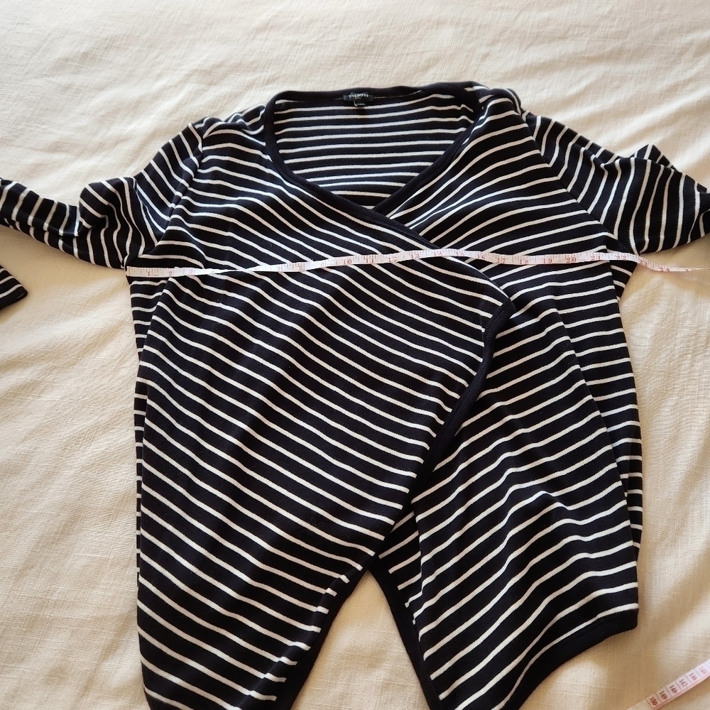 Talbots Cardigan Black and White Striped open front 100% cotton - Picture 6 of 7